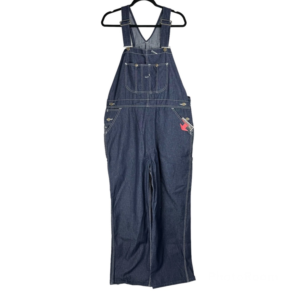 Vtg Deadstock Roebucks Sears Bib Overalls Sz 40x30 Dark Denim Utility Cargo